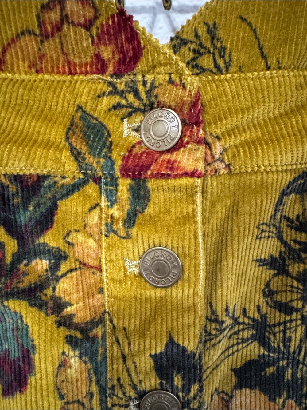 PILCRO Floral Corduroy Button-Front Skirt in Mustard - Picture 3 of 6